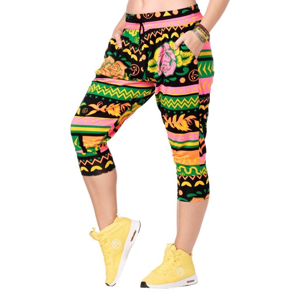 Zumba Dance Tribe Capri Harem Drawstring Colorful Print Dance Pants, Small Spicy - Picture 1 of 12